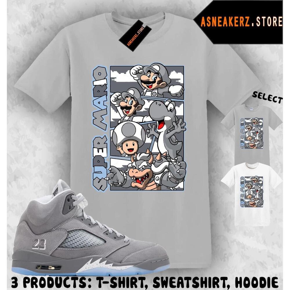 Shirt To Match Aj 5 Wolf Grey 2026 Matching Tee Retro Mario T-Shirt